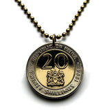 1998 Kenya 20 Shillings coin pendant Kenyan lions East African shield Nairobi Mombasa Nakuru Ruiru Eldoret Thika Naivasha Kikuyu Kalenjin Kisumu Harambee Kiswahili Great Rift Valley Kiswahili n002268
