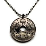 1935 British West Africa 1 Penny coin pendant necklace jewelry hexagram star Freetown Sierra Leone Nigeria Ghana Gambia Gold Coast Seal of Solomon Accra Abuja Lagos Banjul Kumasi star of David Zion n002617