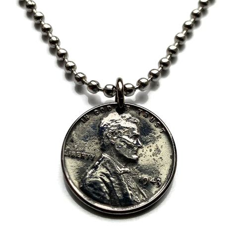 USA 1943 Steel Penny 1 Cent coin pendant necklace World War 2 era Allies Abraham Lincoln wheat steelie magnetic coin Americana Victory n001176