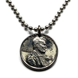 USA 1943 Steel Penny 1 Cent coin pendant necklace World War 2 era Allies Abraham Lincoln wheat steelie magnetic coin Americana Victory n001176