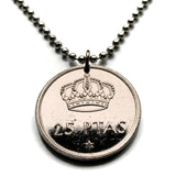 1975 Spain España 25 Pesetas coin pendant Spanish crown corona Española Madrid Barcelona Sevilla Granada Zaragoza Valencia Málaga Bilbao Coruña Murcia Asturias Cataluña Las Palmas Vigo Ibiza Oviedo Andalusia Toledo Cadiz Tenerife Córdoba Castile n001124