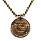 1927 Palestine 1 Mil coin pendant necklace jewelry Palestinian olive branch Hebron West Bank Nablus Gaza Strip olive wreath Rafah Deir al-Balah Al-Bireh Abu Dis Tubas Arabic Hebrew Israel World War 2 era n000995