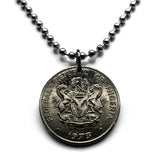 1976 Nigeria 10 Kobo coin pendant Nigerian black shield horses eagle Abuja Lagos Kano Ibadan Benin City Port Harcourt Jos African Ilorin Oyo Uyo Sokoto Owerri Zuma Rock Super Eagles Hausa language Igbo people Yoruba Kaduna Anambra State Katsina n001426a