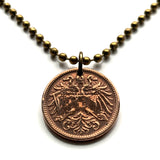 1906 Austria Österreich 2 Heller coin pendant necklace jewelry double headed eagle Austro-Hungarian Habsburg shield Vienna Salzburg Wien Graz Innsbruck Villach Sankt Pölten Wels Sölden Ischgl Gmunden Vorarlberg Zell am See Hungary n000111