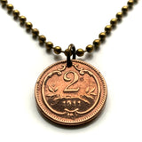 1906 Austria Österreich 2 Heller coin pendant necklace jewelry double headed eagle Austro-Hungarian Habsburg shield Vienna Salzburg Wien Graz Innsbruck Villach Sankt Pölten Wels Sölden Ischgl Gmunden Vorarlberg Zell am See Hungary n000111