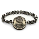 1973 Czechoslovakia 2 Koruny coin bracelet socialist Czech lion Slovakia Charles Bridge Prague Bratislava Brno Moravia Bohemia Ostrava Plzen Liberec Olomouc Ceske Budejovice Hradec Kralove Cesky Krumlov Kutna Hora Czech Silesia Pardubice Labem b000142