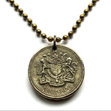 1983 United Kingdom Great Britain 1 Pound coin pendant British arms English lion Scottish silver unicorn tudor rose shamrock thistle England Ireland Scotland Wales Irish harp London Belfast n001683