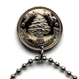 1961 Lebanon Liban 10 Piastres coin pendant Lebanese Phoenician Bireme oared warship ship galley sailing boat mariners Mediterranean Sea Nahr el-Kalb river the Levant cedar tree Tyre Sidon Saira Byblos Beirut Tripoli Jounieh Zahlé Aley Beqaa n003824