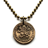 Czechoslovakia Czechia 10 Haleru coin pendant Charles Bridge Czech lion Prague Slovakia Bratislava Bohemia Moravia Malá Strana Malostranské Náměstí Orloj Staromák Wenceslas Square Nové Město Na příkopě Náměstí Republiky Pražský Hrad St. Vitus n000533