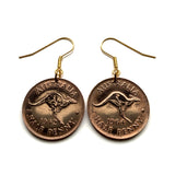 Australia 1/2 Penny coin earrings Aussie Australian kangaroo wallaby roos wallaroos joey Sydney Canberra Melbourne Perth Brisbane Adelaide Darwin Queensland Victoria Hobart New South Wales Tasmania Southern Cross Oceania land down under e000641