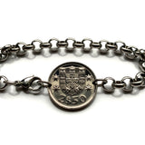 Portugal 2-1/2 Escudos coin bracelet Portuguese caravela ship Quinas Lisboa Porto Braga Sintra Faro Coimbra Funchal Aveiro Guimarães Ponta Delgada Faro Ourique Mirandese Lagos Fatima b000069