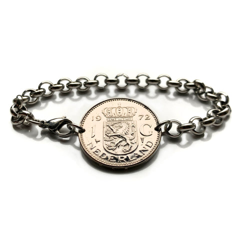 1971 Netherlands Nederland Holland 1 Gulden coin bracelet Dutch lion Queen Juliana Amsterdam Rotterdam The Hague Utrecht Eindhoven Groningen Tilburg Almere Breda Nijmegen De Wallen Randstad Gouda Delft Leiden Low Countries Ajax Dam Square Zeeland b000149