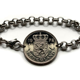 1972 Netherlands Nederland Holland 1 Gulden coin bracelet Dutch lion Queen Juliana Amsterdam Rotterdam The Hague Utrecht Eindhoven Groningen Tilburg Almere Breda Nijmegen De Wallen Randstad Gouda Delft Leiden Low Countries Ajax Dam Square Zeeland b000149