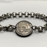 USA 1943 Steel Penny 1 Cent coin stainless steel rolo link bracelet World War 2 era Allies Abraham Lincoln wheat steelie magnetic coin Americana Victory b000099