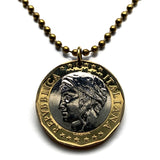 1997 Italy Italia 1000 Lire coin pendant necklace Italian jewelry lady Turrita mural crown towers Rome Milan Venice Florence Palermo Verona Bologna Modena Ferrara Genoa Napoli Torino Cagliari Sorrento Matera Lecce Capri Perugia Bergamo Catania n000278