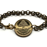 1968 Lebanon Liban 25 Piastres coin bracelet Lebanese cedar tree Beirut Tripoli Jounieh Zahlé Sidon Aley Tyre Byblos Baalbek Hermel the Levant Batroun Nabatieh Beqaa Levantine Arabic Zgharta Bint Jbeil Bsharri Baakleen Mount Lebanon Saira Jeita b000150