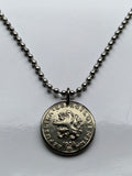 1928 Czechoslovakia 20 Haleru coin pendant Czech lion Slovak shield Prague Bratislava Bohemia Moravia Charles Bridge Karlstejn Brno Czech Silesia Kutna Hora Ostrava Plzen Karlovy Vary n000201