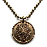 1875 Germany Deutschland 2 Pfennig coin pendant necklace jewelry German eagle Berlin Munich Cologne Frankfurt Hamburg Stuttgart Bavaria Düsseldorf Leipzig Dortmund Bremen Dresden Hanover Rothenburg Nuremberg n003826