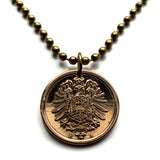 1875 Germany Deutschland 2 Pfennig coin pendant necklace jewelry German eagle Berlin Munich Cologne Frankfurt Hamburg Stuttgart Bavaria Düsseldorf Leipzig Dortmund Bremen Dresden Hanover Rothenburg Nuremberg n003826