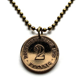 1875 Germany Deutschland 2 Pfennig coin pendant necklace jewelry German eagle Berlin Munich Cologne Frankfurt Hamburg Stuttgart Bavaria Düsseldorf Leipzig Dortmund Bremen Dresden Hanover Rothenburg Nuremberg n003826