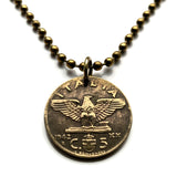 1942 Italy 5 Centesimi coin pendant World War 2 era Italian eagle Savoia Shield Rome Milan Torino Perugia Palermo Siena Capri Sicilia Verona Positano Pisa Lazio Parma Bari Ancona Lecce Matera Mussolini n000411