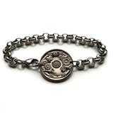 Japan Nippon 50 Yen Japanese coin bracelet jewelry Chrysanthemum flower Tokyo Osaka  Kobe Kyoto Yokohama Sendai Nagoya Sapporo Okinawa Chiba Kawasaki Fukuoka Kanji Hiroshima Shibuya mums b000053