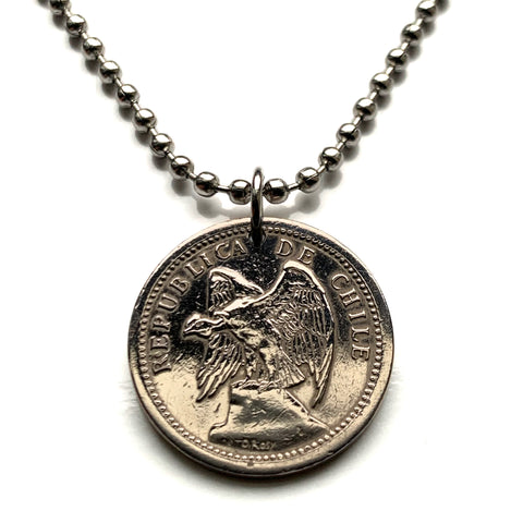 1940 Chile 20 Centavos coin pendant necklace World War 2 era Chilean Andean Condor Santiago Concepción Viña del Mar Mapuche Valparaíso Atacama Valdivia Antofagasta Rancagua Coquimbo Temuco Tarapacá Patagonia n001111