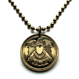 1973 Egypt 10 Milliemes coin pendant necklace jewelry Hawk of Quraish falcon eagle Egyptian Libyan Federation of Arab Republics Middle East shield n002710