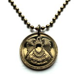 1973 Egypt 10 Milliemes coin pendant necklace jewelry Hawk of Quraish falcon eagle Egyptian Libyan Federation of Arab Republics Middle East shield n002710