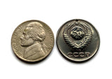 1961 Soviet Union USSR CCCP Communist Russia 20 Kopecks coin pendant Moscow Saint Petersburg Bolsheviks Red Army October Revolution Karl Marx Friedrich Engels Vladimir Lenin Stalin proletariat socialist Kazan Sochi Yekaterinburg hammer sickle n001364