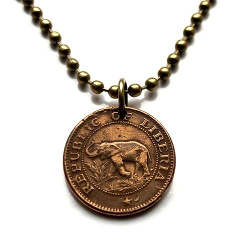 1972 Liberia 1 Cent coin pendant cute African elephant safari jungle Monrovia Montserrado County Gompa City Gbezohn Grand Bassa Kpelle Black American Bassa Grebo people Nimba Liberian Kreyol Gbarnga Buchanan Ganta USA colonization n000785