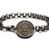 1912 Germany Deutschland 10 Pfennig coin bracelet German black eagle Berlin Hamburg Munich Cologne Frankfurt Stuttgart Düsseldorf Leipzig Dortmund Essen Bremen Dresden Hanover Nuremberg b000093