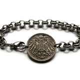 1912 Germany Deutschland 10 Pfennig coin bracelet German black eagle Berlin Hamburg Munich Cologne Frankfurt Stuttgart Düsseldorf Leipzig Dortmund Essen Bremen Dresden Hanover Nuremberg b000093