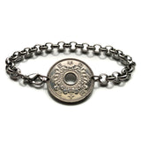 Japan Nippon 50 Yen Chrysanthemum flower Tokyo Kobe Osaka coin bracelet Okinawa Hiroshima Chiba Sakai Niigata Nagasaki Honshu Kanji b000054