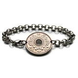 Japan Nippon 50 Yen Chrysanthemum flower Tokyo Kobe Osaka coin bracelet Okinawa Hiroshima Chiba Sakai Niigata Nagasaki Honshu Kanji b000054