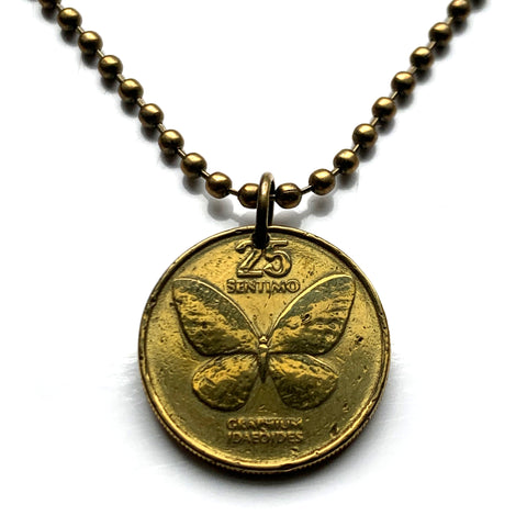 1990 Philippines Pilipinas 25 Sentimo coin pendant necklace jewelry Filipino Swallowtail Butterfly butterflies moths Manila Bohol Cebu Coron Mindanao Luzon Batangas Bulacan Iloilo pinoy n000780