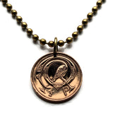 Ireland Éire 1/2 Pingin coin pendant necklace jewelry Book of Kells illuminated manuscript Gospel Book of Columba Irish bird Celtic harp Cláirseach Gaelic Dublin Cork Limerick Galway Waterford Icovellavna Hibernia n000062