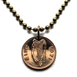 Ireland Éire 1/2 Pingin coin pendant necklace jewelry Book of Kells illuminated manuscript Gospel Book of Columba Irish bird Celtic harp Cláirseach Gaelic Dublin Cork Limerick Galway Waterford Icovellavna Hibernia n000062