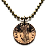 Ireland Éire 1/2 Pingin coin pendant necklace jewelry Book of Kells illuminated manuscript Gospel Book of Columba Irish bird Celtic harp Cláirseach Gaelic Dublin Cork Limerick Galway Waterford Icovellavna Hibernia n000062