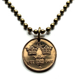 1936 Sweden Sverige 1 Ore coin pendant necklace jewelry initial G Swedish 3 crowns Tre Kroner Stockholm Uppsala Malmo Swedes Gothenburg Vasteras Helsingborg Norrkoping Nordic Scandinavian Viking Norse Baltic n000385