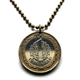 2009 Turkey Türkiye 1 Lira coin pendant Turkish crescent moon star Rumi arabesque Islamic art Istanbul Ankara Mardin Antalya Canakkale Troy Trabzon Anatolia Göreme Kaş Ephesus Cappadocia Hierapolis İzmir Bursa Hattusa Pergamon Levent Ottoman n002507