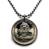 Bahamas 25 Cent coin pendant Bahamian Sloop sailboat Nassau Andros Exuma & Cays Junkanoo Rose Island Rum Cay Paradise Island Pineapple Fest Gregory Town Blue Lagoon Lucayan New Providence Eleuthera Grand Bahama Gold Rock Coco Plum Beach n000204