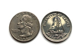 Bahamas 25 Cent coin pendant Bahamian Sloop sailboat Nassau Andros Exuma & Cays Junkanoo Rose Island Rum Cay Paradise Island Pineapple Fest Gregory Town Blue Lagoon Lucayan New Providence Eleuthera Grand Bahama Gold Rock Coco Plum Beach n000204