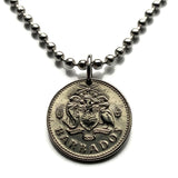 Barbados 10 Cents coin pendant Laughing gull bird Trident 3 pronged spear dolphin fish pelican Bridgetown Oistins Holetown Speightstown Saint Michael Six Cross Roads South Point Lighthouse drietand Neptune sea god aquaman n000571