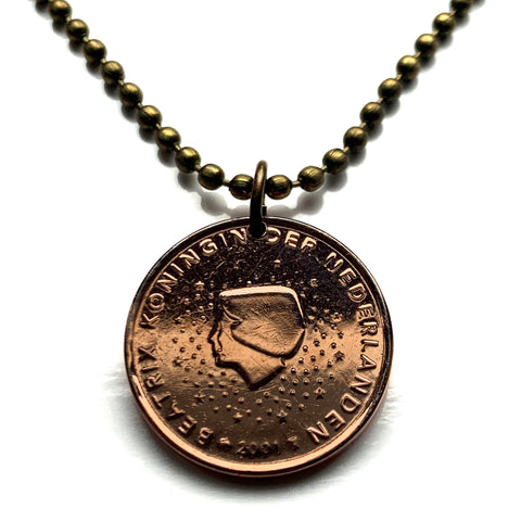 2001 Netherlands Nederland 5 Euro Cent coin pendant Dutch Queen Beatrix Amsterdam Utrecht Holland Rotterdam The Hague Leiden Eindhoven Tilburg Groningen Leiden Haarlem Ajax Gouda Almere Delft n003844