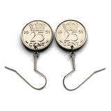 1951 Netherlands Nederland 25 Cents coin pendant Dutch Queen Juliana Amsterdam Utrecht Holland Rotterdam Hague Eindhoven Groningen Tilburg Leiden Groningen Almere Stad Breda Nijmegen Gouda e000636