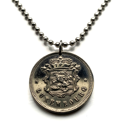 1927 Luxembourg Letzeburg 25 Centimes coin pendant necklace jewelry Luxembourgish lion Esch-sur-Alzette Differdange Dudelange Wormeldange Grund Diekirch Schengen Pétange Rumelange Redange Bourscheid n002583