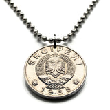 1988 Albania Shqiperi 50 Qindarka coin pendant double headed eagle Tirana Durres Vlore Elbasan Shkoder Kruje Lushnje Mangalem Korab Shkumbin Fier Dalmatia Genthios Illyria Shqiptar Gheg Tosk Berat Osum n003847