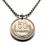 1988 Albania Shqiperi 50 Qindarka coin pendant double headed eagle Tirana Durres Vlore Elbasan Shkoder Kruje Lushnje Mangalem Korab Shkumbin Fier Dalmatia Genthios Illyria Shqiptar Gheg Tosk Berat Osum n003847