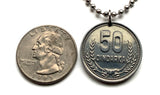 1988 Albania Shqiperi 50 Qindarka coin pendant double headed eagle Tirana Durres Vlore Elbasan Shkoder Kruje Lushnje Mangalem Korab Shkumbin Fier Dalmatia Genthios Illyria Shqiptar Gheg Tosk Berat Osum n003847